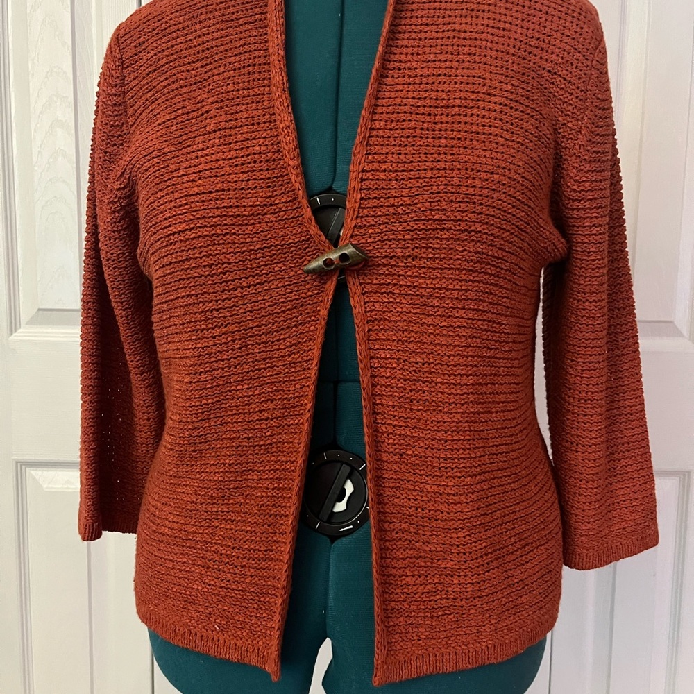 August Silk Terracotta Open-Front Cardigan